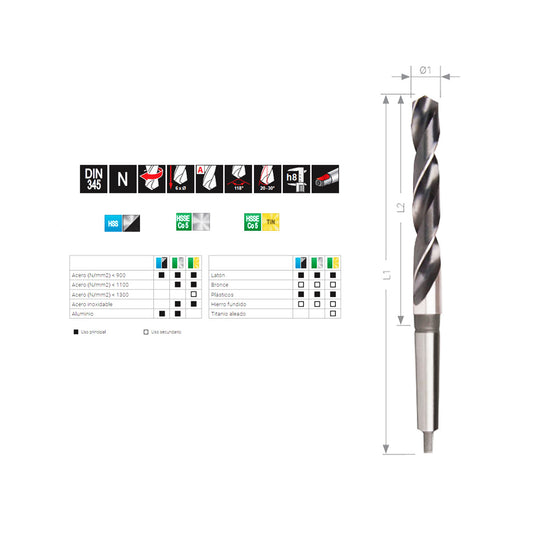 BROCA HSS CONO MORSE 4 DIN 345 DE 47.50 MM